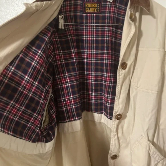 Faded Glory Tan Utility Jacket (barn jacket) with Brown Collar - Picture 3 of 4